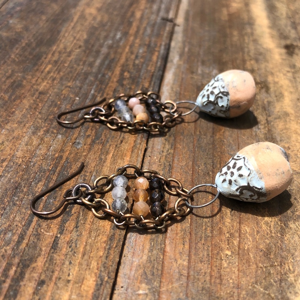 Ceramic Bell Gemstone Earrings
